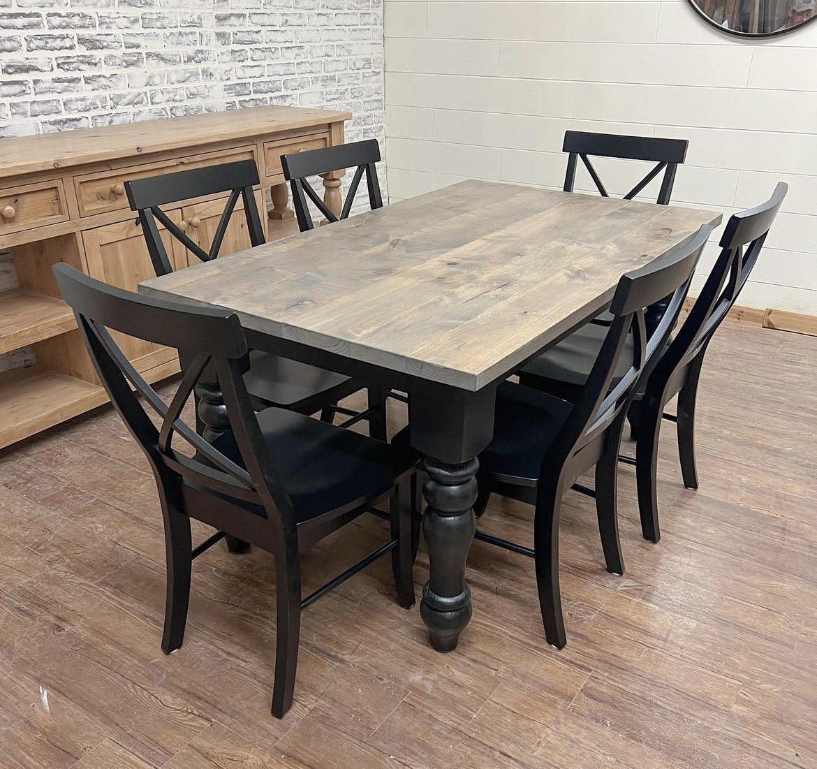 5' L x 36" W Knotty Alder Rustic Farm Table wih 6 Single Cross Back Chairs