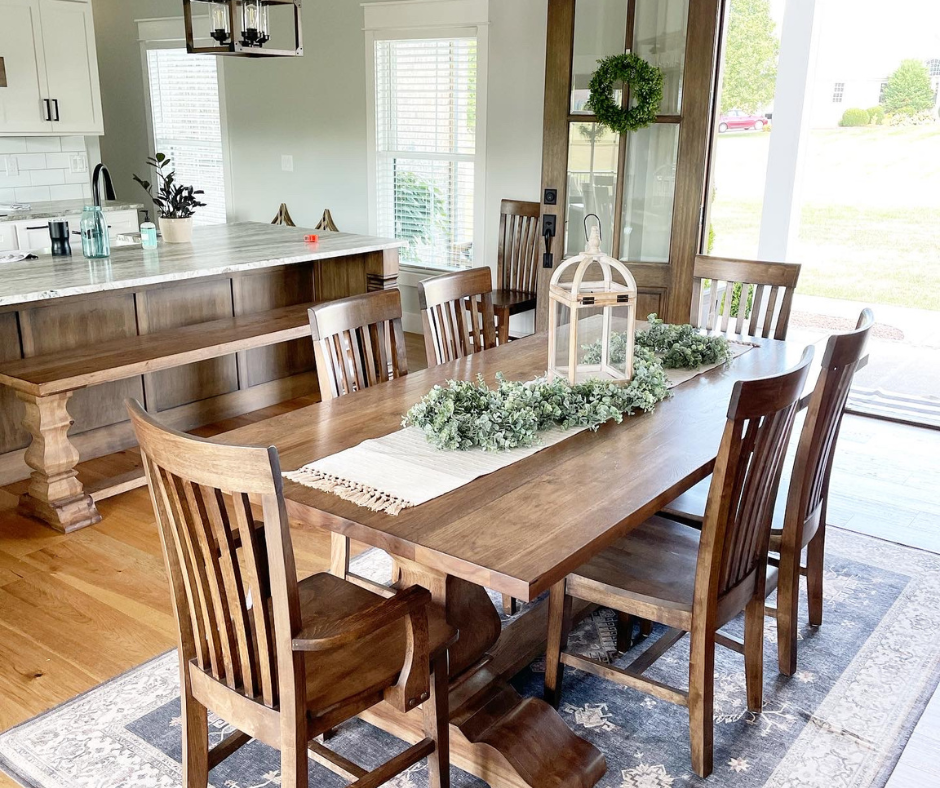 7' x 42" Hickory Liberty Pedestal Dining Table with 6 Mission Dining Chairs