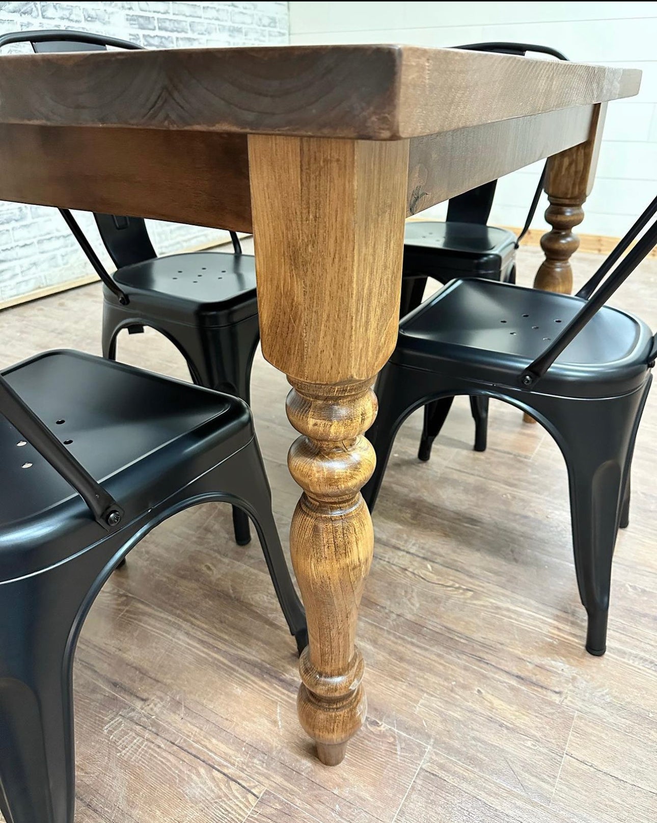 48" L x 36" W Rustic Farm Dining Table with 4 Black Industrial Chairs