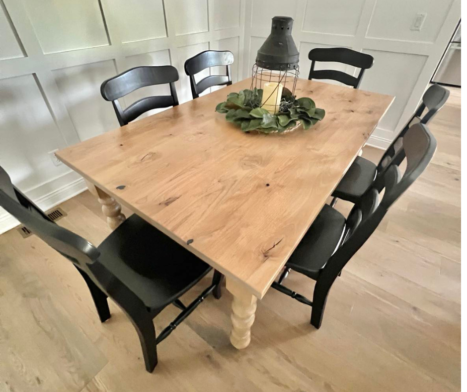 6' L x 42" W Rustic Alder Traditional Husky Dining Table with 6 Country Cottage Chairs
