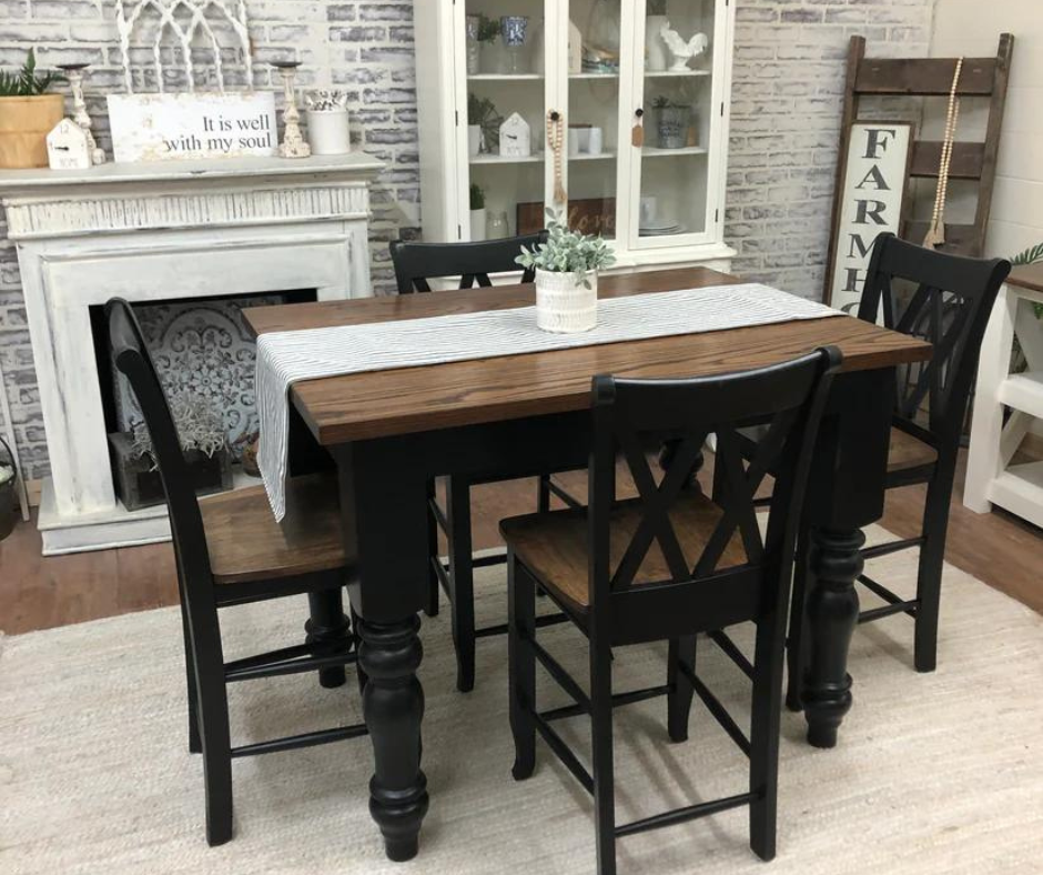 4' L x 36" W Red Oak Husky Counter Height Dining Table with 4 Double Cross Back Chairs