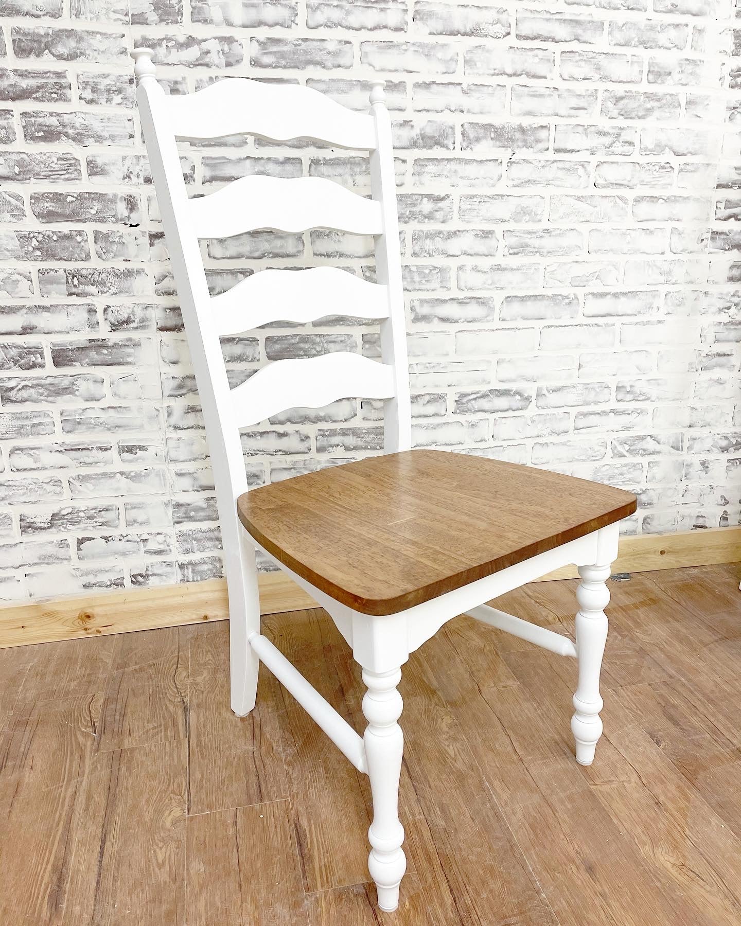 Maine Ladder Back Chair painted White with Early American stained seat.