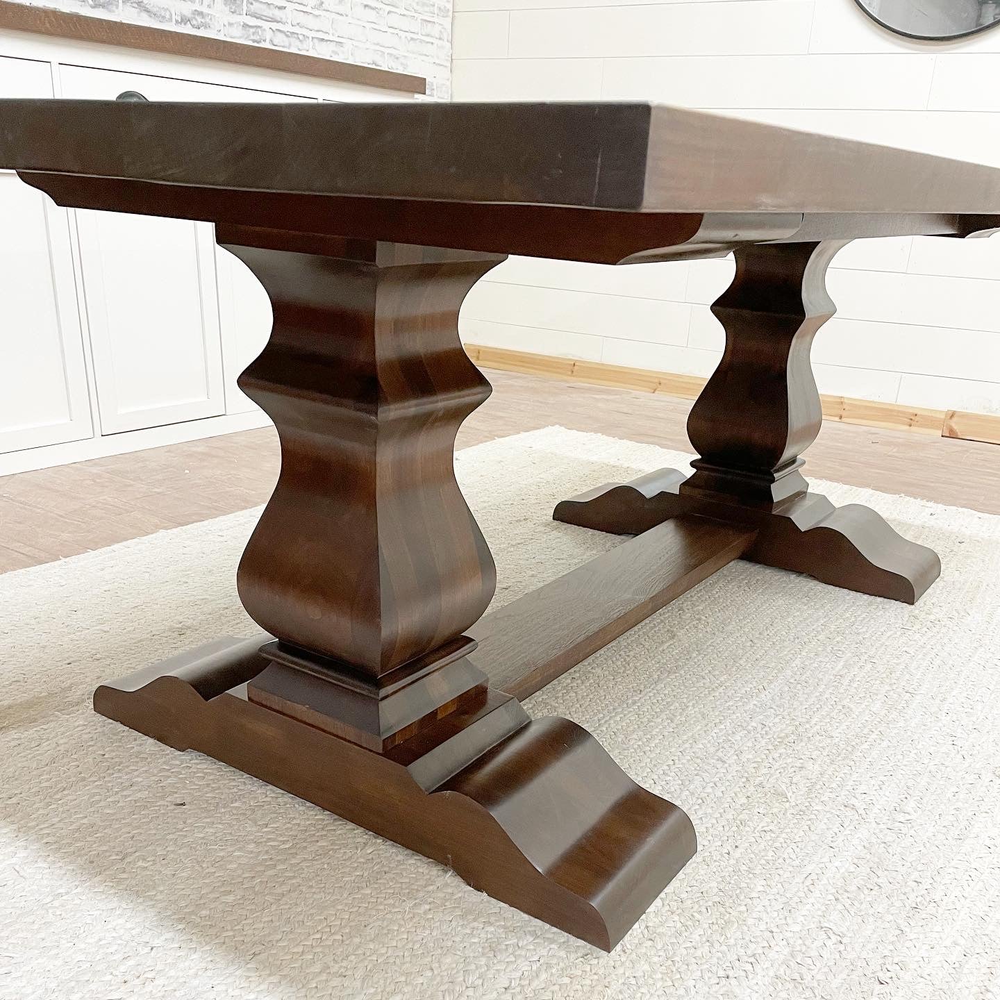 Pictured with a 7' L x 42" W Walnut dining table stained Honey.