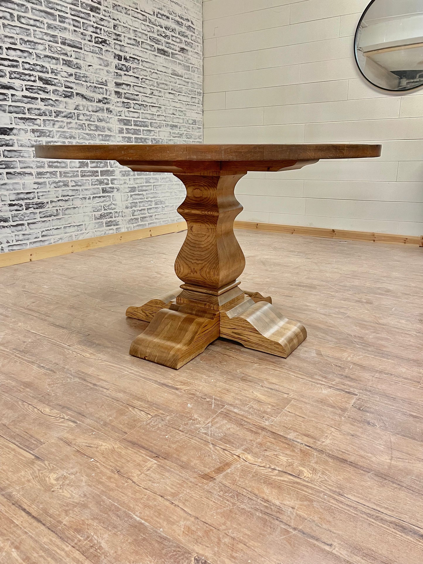 Pictured with a 54" W Hickory table with Honey stain.