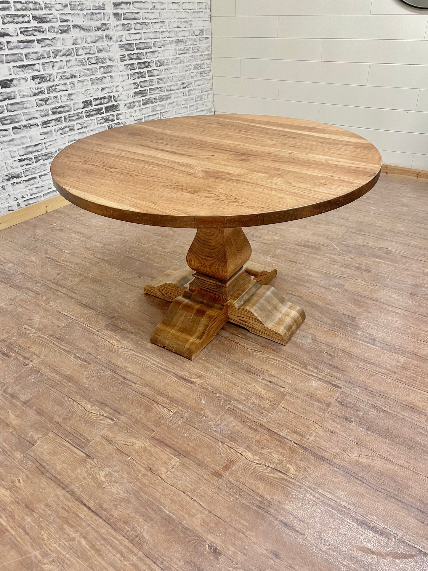 Pictured with a 54" W Hickory table with Honey stain.