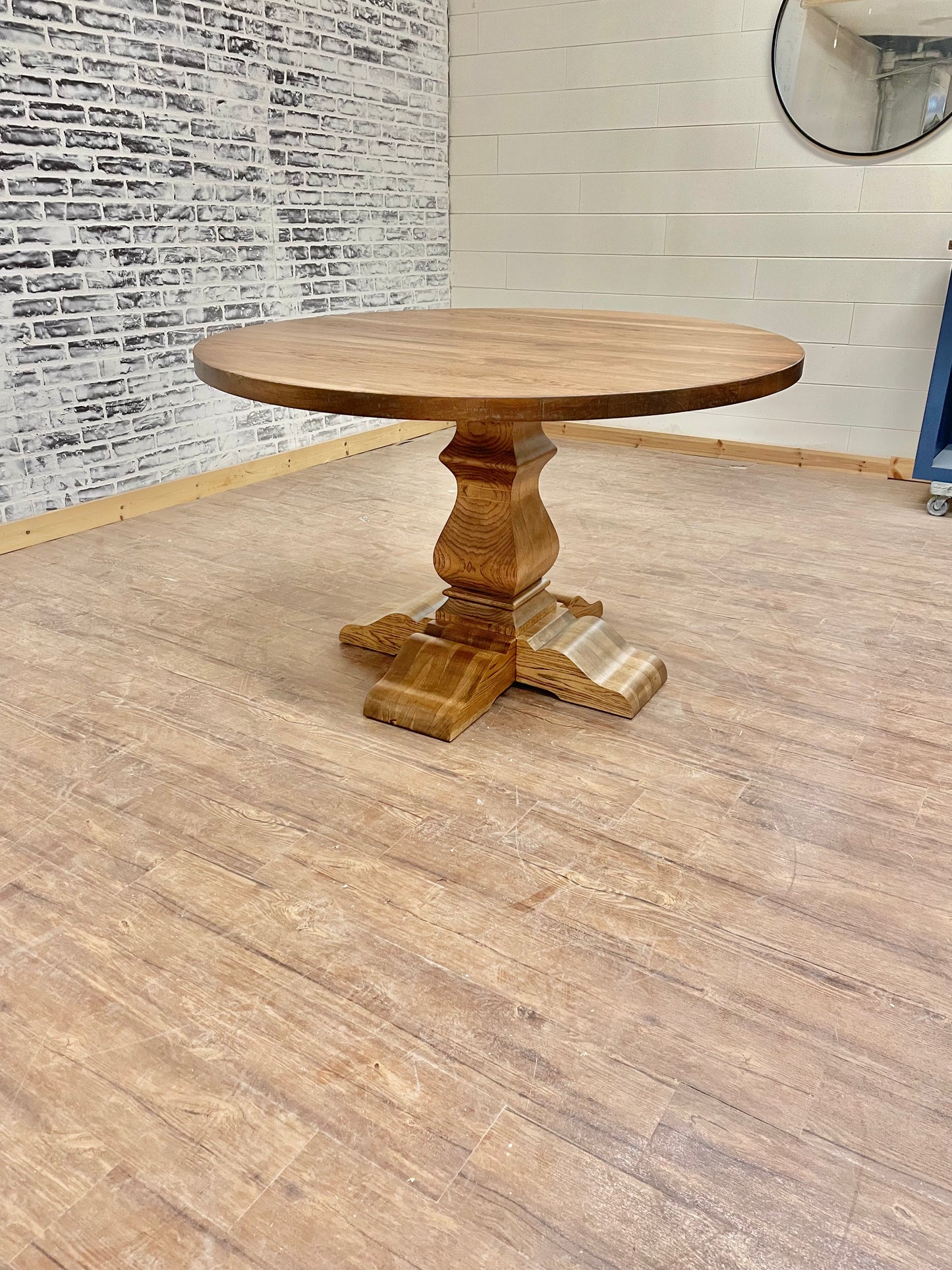 Pictured with a 54" W Hickory table with Honey stain.