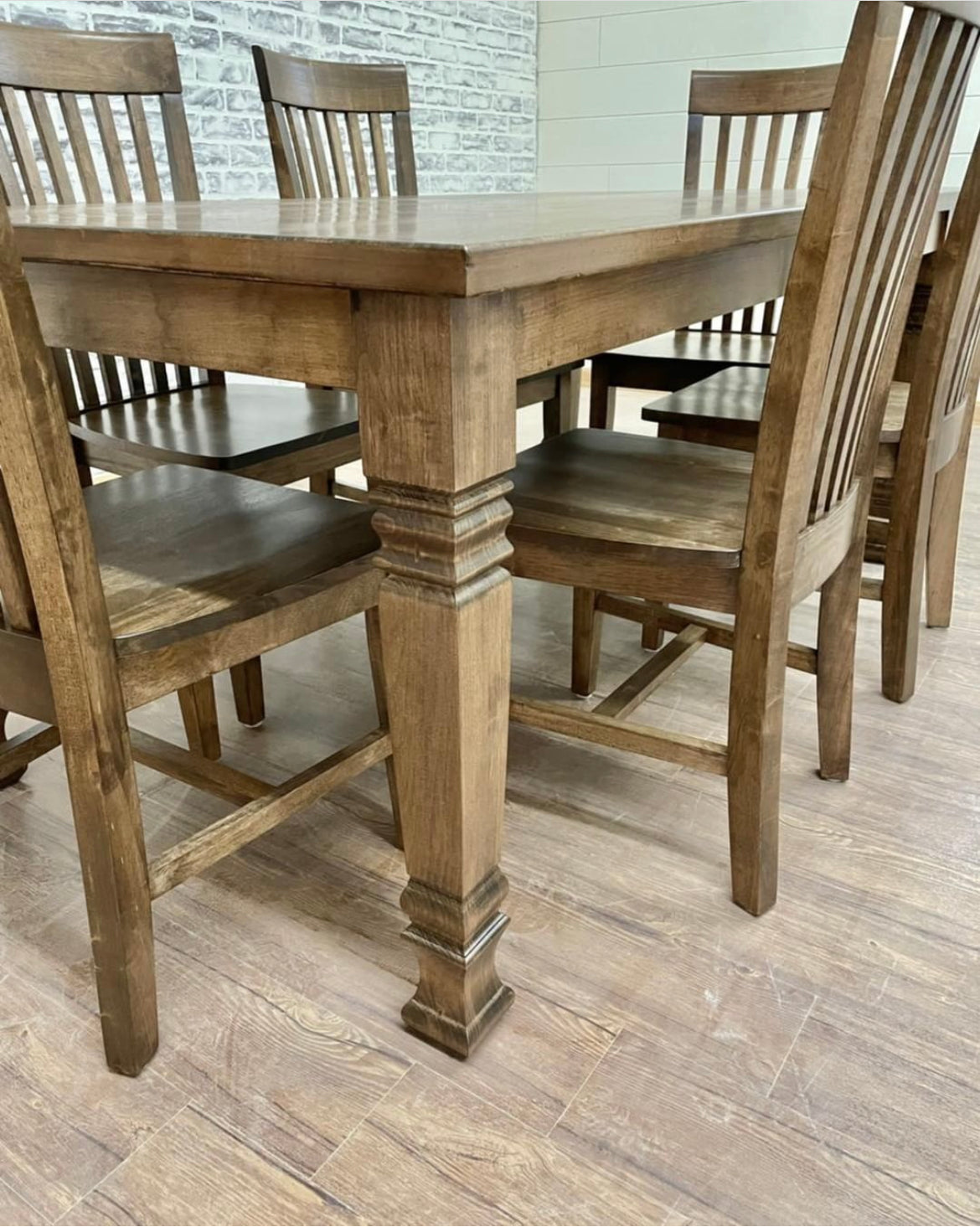 Close up of the Nora Lee Dining Leg with Espresso stain.