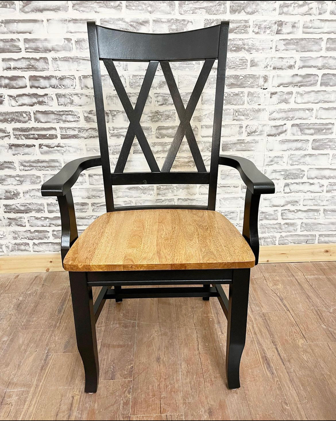 Double Cross Back Arm Chair painted black with Early American Seat.