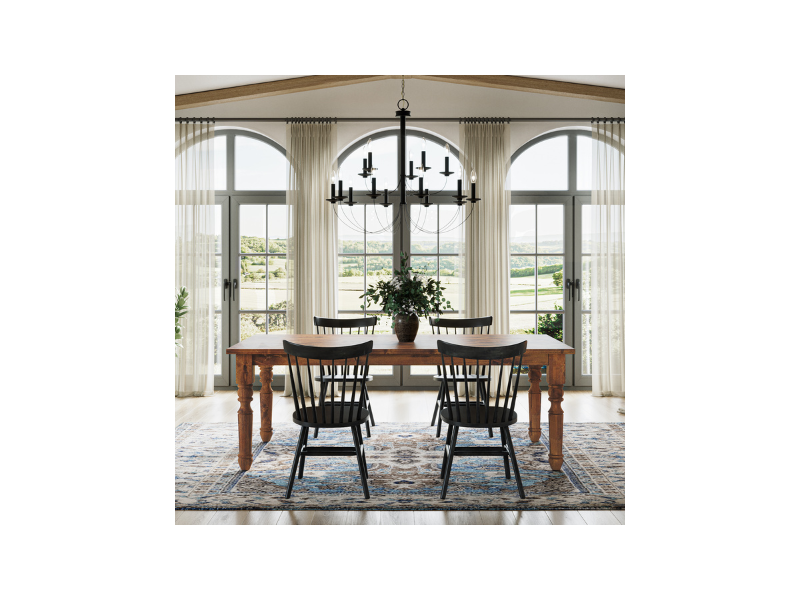 Pictured with a 7' L x 42" W Rustic Alder table stained Honey. Pictured with 4 Lexington Dining Chairs stained Black.