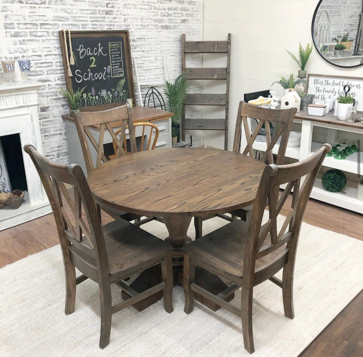 Pictured with a 42" W Red Oak table stain with Espresso. Pictured with 4 Double Cross Back Chairs.
