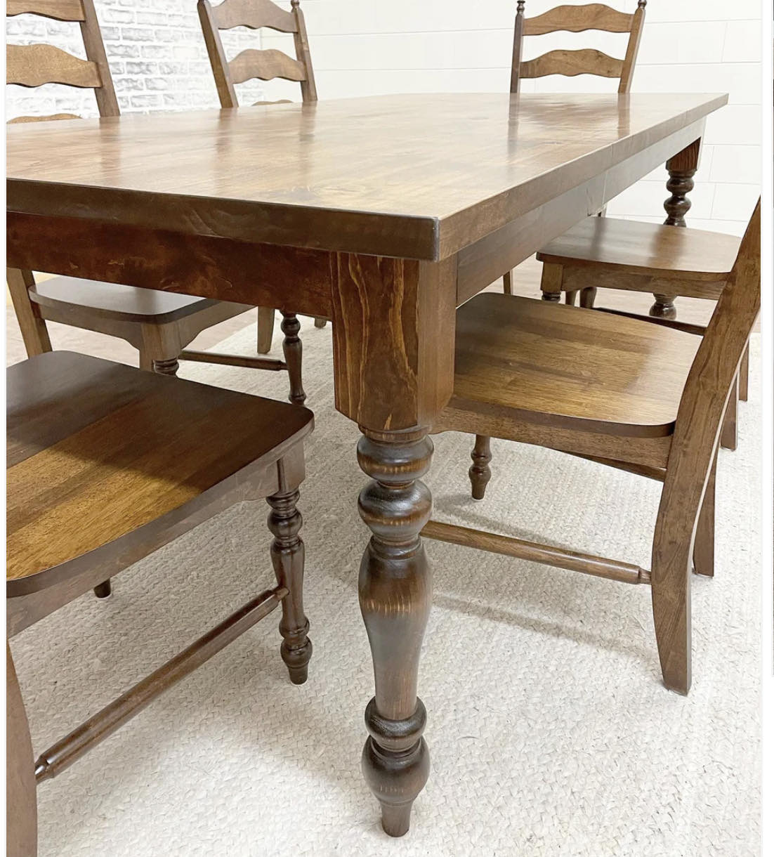 6' L x 42" W Rustic Alder Dining Table with 6 Maine Ladder Chairs