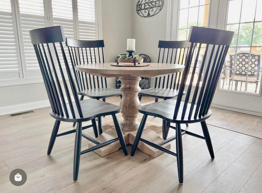 36" Rustic Alder Round Indepence Dining Table with 4 New England Chairs