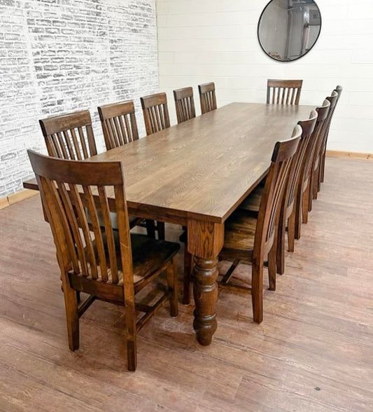 10' L x 42" W White Oak Husky Dining Table with 10 Mission Dining Chairs