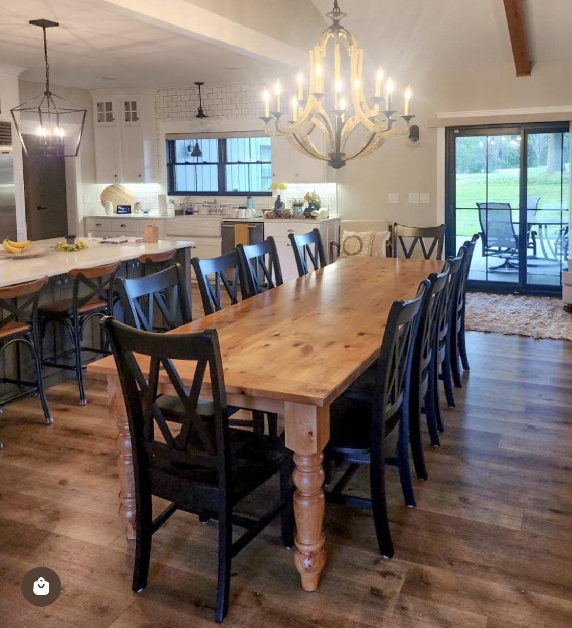 10' L x 42" W Rustic Alder Dining Table with Bread Board and 10 Double Cross Back Chairs