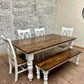 6' L x 42" Rustic Alder Husky Dining Table with Matching Bench and 4 Double Cross Back Chairs