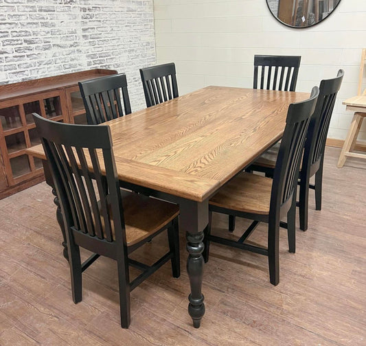 6.5' L x 42" W Red Oak Country Cottage Dining Table with Bread Board and 6 Mission Dining Chairs