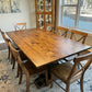 8' L x 42" W Rustic Alder Liberty Pedestal Dining Table with 8 Single Cross Back Chairs