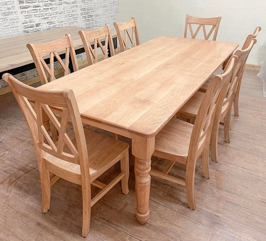 8' L x 42" W Hard Maple New England Dining Table with 8 Double Cross Back Chairs