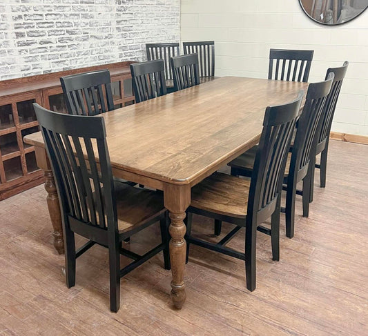 8' L x 42" W Hard Maple Country Cottage Dining Table with 8 Mission Chairs