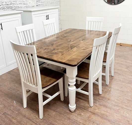 5' L x 42" W Rustic Alder New England Dining Table with 6 Mission Chairs