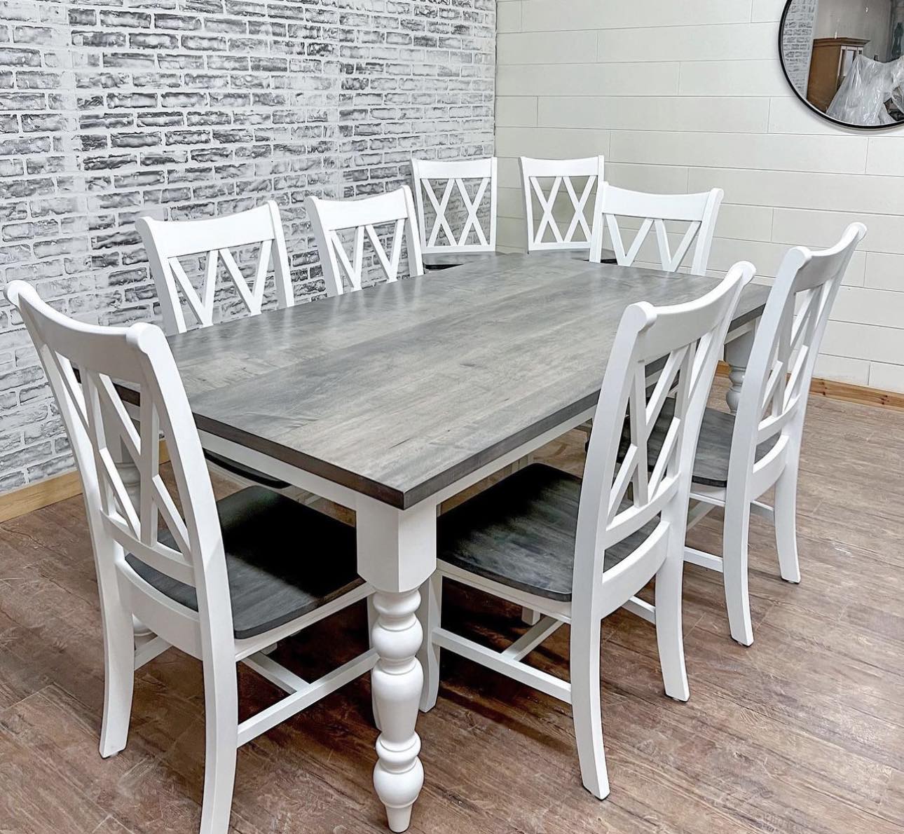 6' L x 42" W Maple Traditional Husky Dining Table with 6 Double Cross Back Chairs