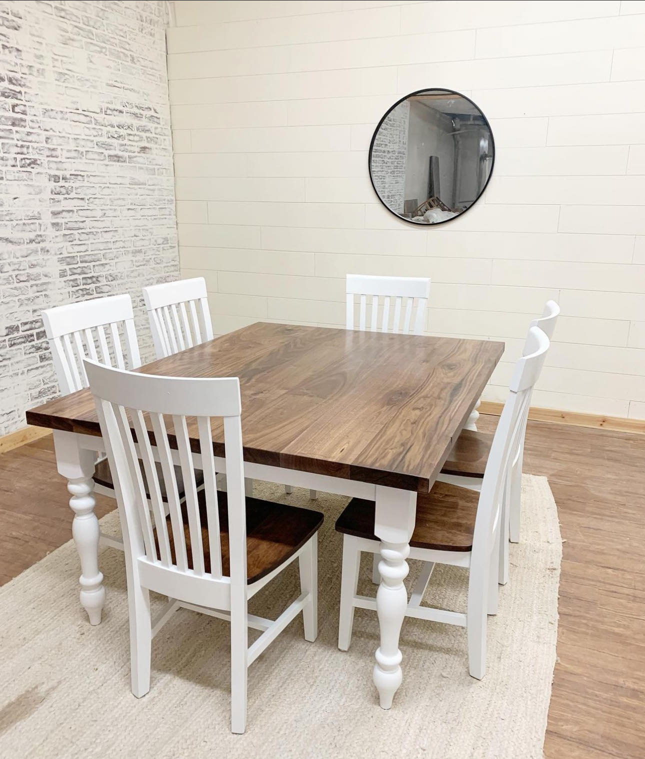 5' x 48" Walnut Country Cottage Dining Table with 6 Mission Chairs