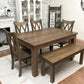 5' L x 42" W Red Oak Modern Dining Table with Matching Bench and 4 Double Cross Back Chairs