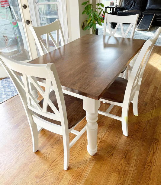5' L x 36" W Hard Maple New England Dining Table and 4 Double Cross Back Chairs