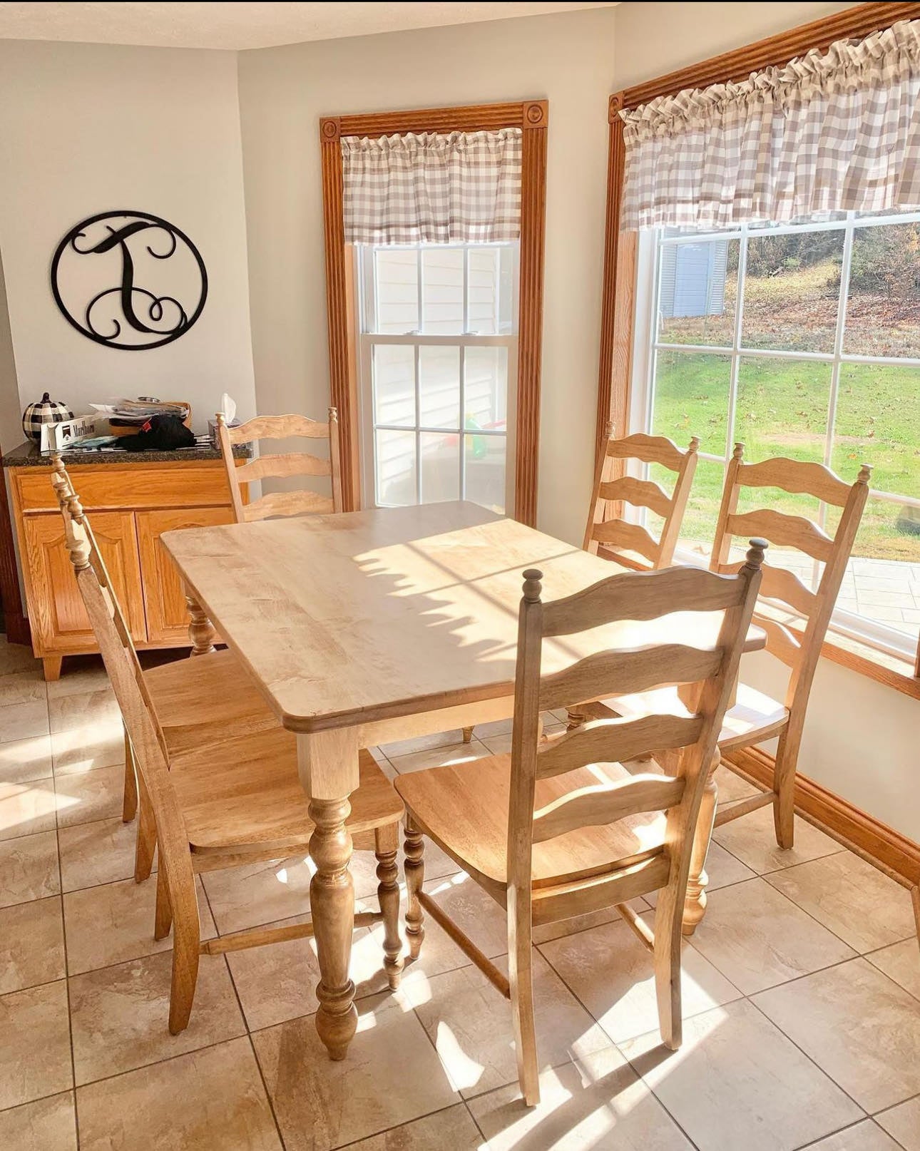 5' x 42" Hard Maple Country Cottage Dining Table with 6 Maine Ladder Back Chairs