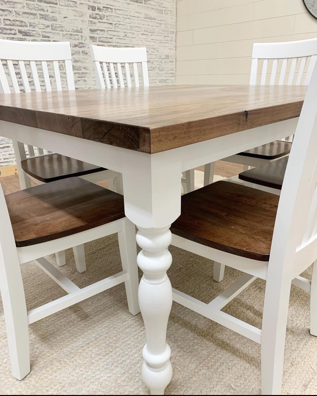 5' x 48" Walnut Country Cottage Dining Table with 6 Mission Chairs