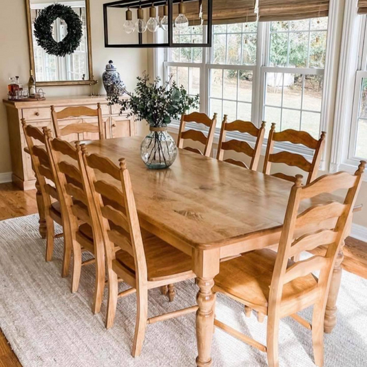 8' x 42" W Hard Maple Country Cottage Dining Table with 6 Maine Ladder Back Chairs