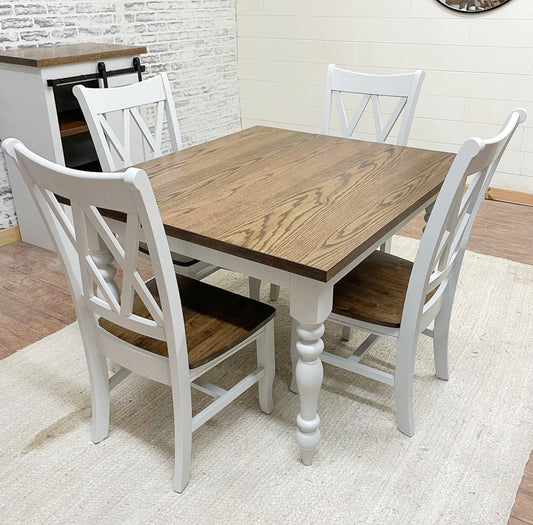 4' L x 42" W Red Oak Country Cottage Dining Table with 4 Double Cross Back Chairs
