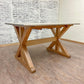 Pictured with a 5' L x 42" W Hickory table with a Classic Gray stained top and a Natural finish on the base. 