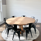 72" Rustic Alder Round Executive Dining Table with 8 Metal Chairs
