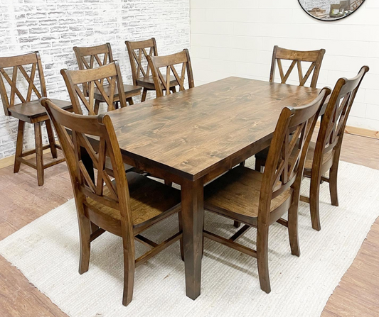 6' L x 42" W Rustic Alder Shaker Dining Table with 6 Double Cross back Chairs