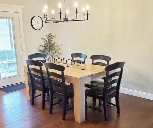 6' L x 42" White Oak Watts Dining Table with 6 French Country Chairs