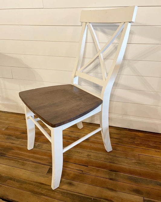 Single Cross Back Chair painted White with Espresso stain seat.