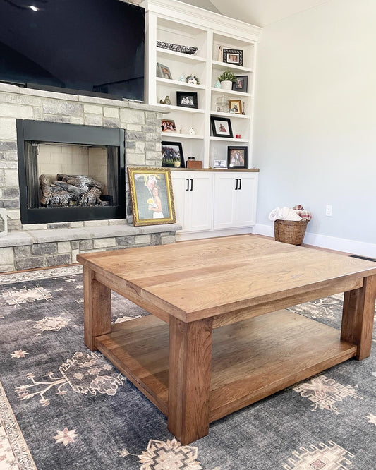 Pictured with a 42" L x 36" W Hickory table with Honey Stain.