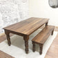 Pictured with a 7' L x 42" W Walnut Table and round corners with matching Walnut Legs and a Natural Finish. Pictured with a Matching Bench.