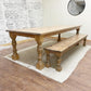 Pictured with an 8' L x 42" W Rustic Alder top and Pine Legs table stained Weathered Oak. Pictured with a Matching Bench.