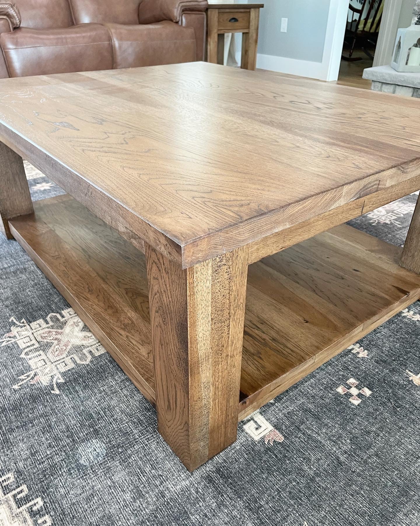 Pictured with a 42" L x 36" W Hickory table with Honey Stain.