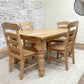 Pictured with a 5'L x 42"W Red Oak table with a Natural Finish. Pictured with 4 French Country Dining Chairs.