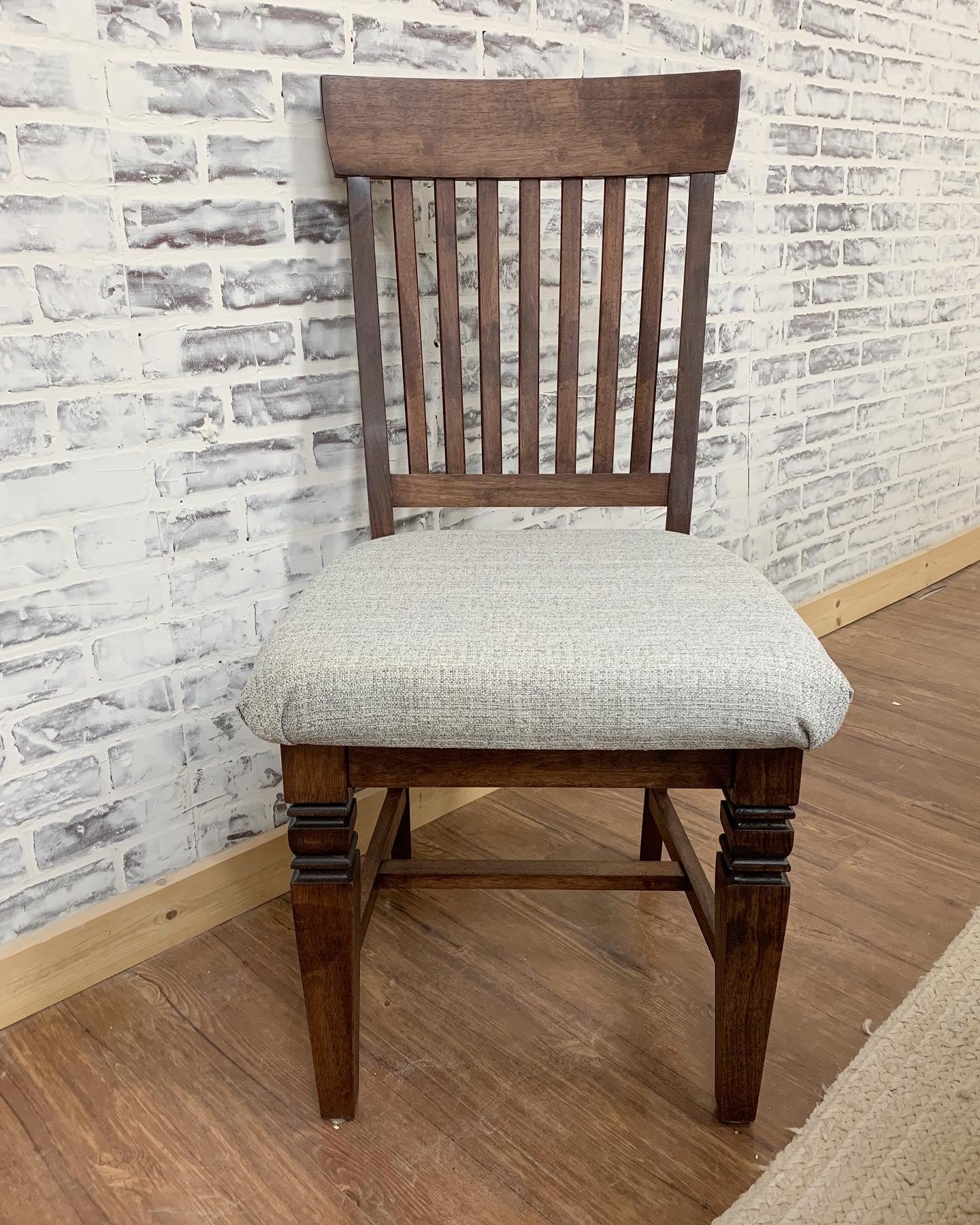 Seattle Mission Chair stained Espresso with a Upholstered seat with fabric provided by client.