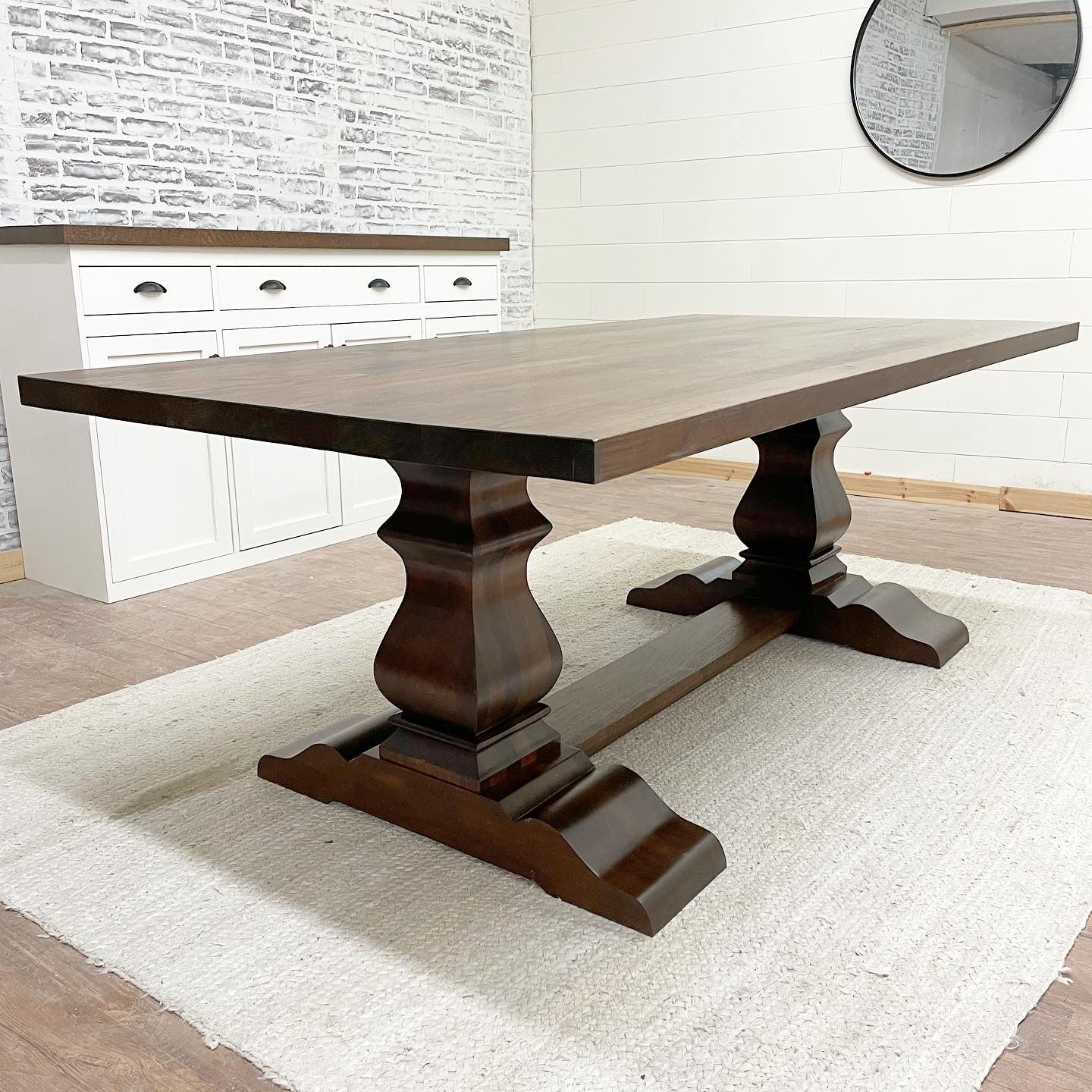 Pictured with a 7' L x 42" W Walnut dining table stained Honey.