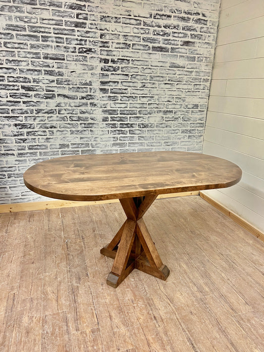 Pictured with a 54" L x 30" W Rustic Alder table stained Espresso.