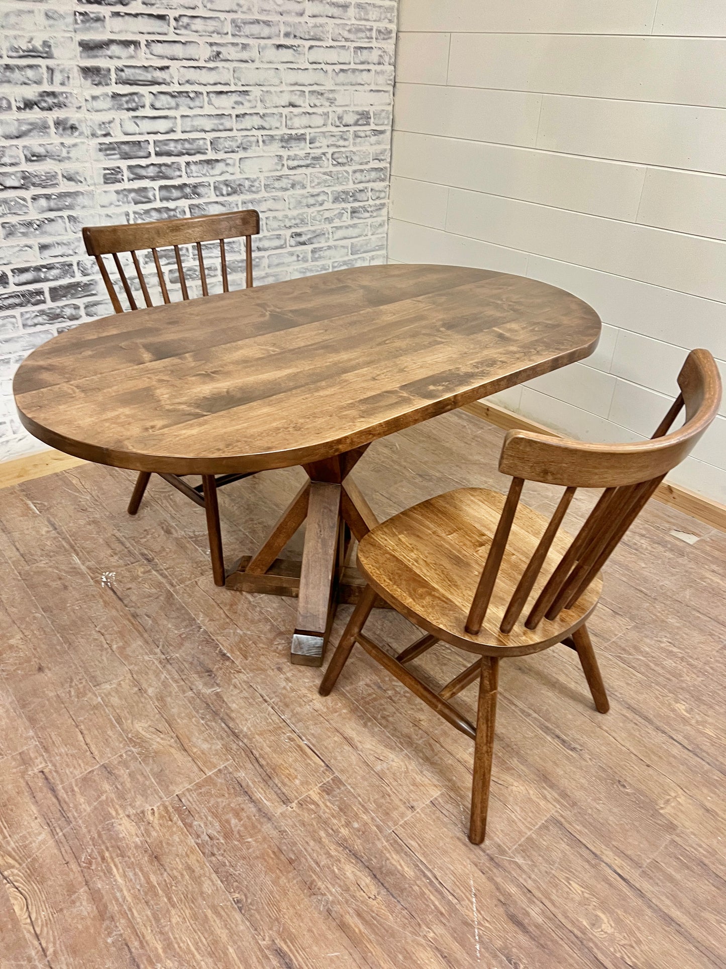 Pictured with a 54" L x 30" W Rustic Alder table stained Espresso.