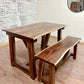 Pictured with a 5'L x 36" W Solid Walnut table and bench with a Natural finish.
