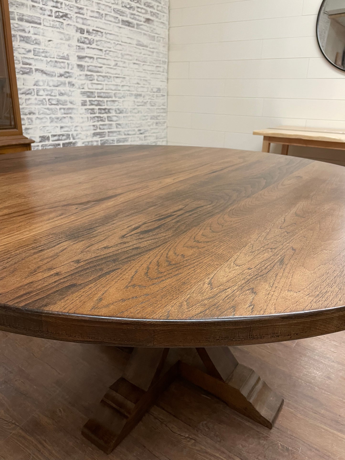 Pictured is a 60" W Hickory table with Espresso stain.