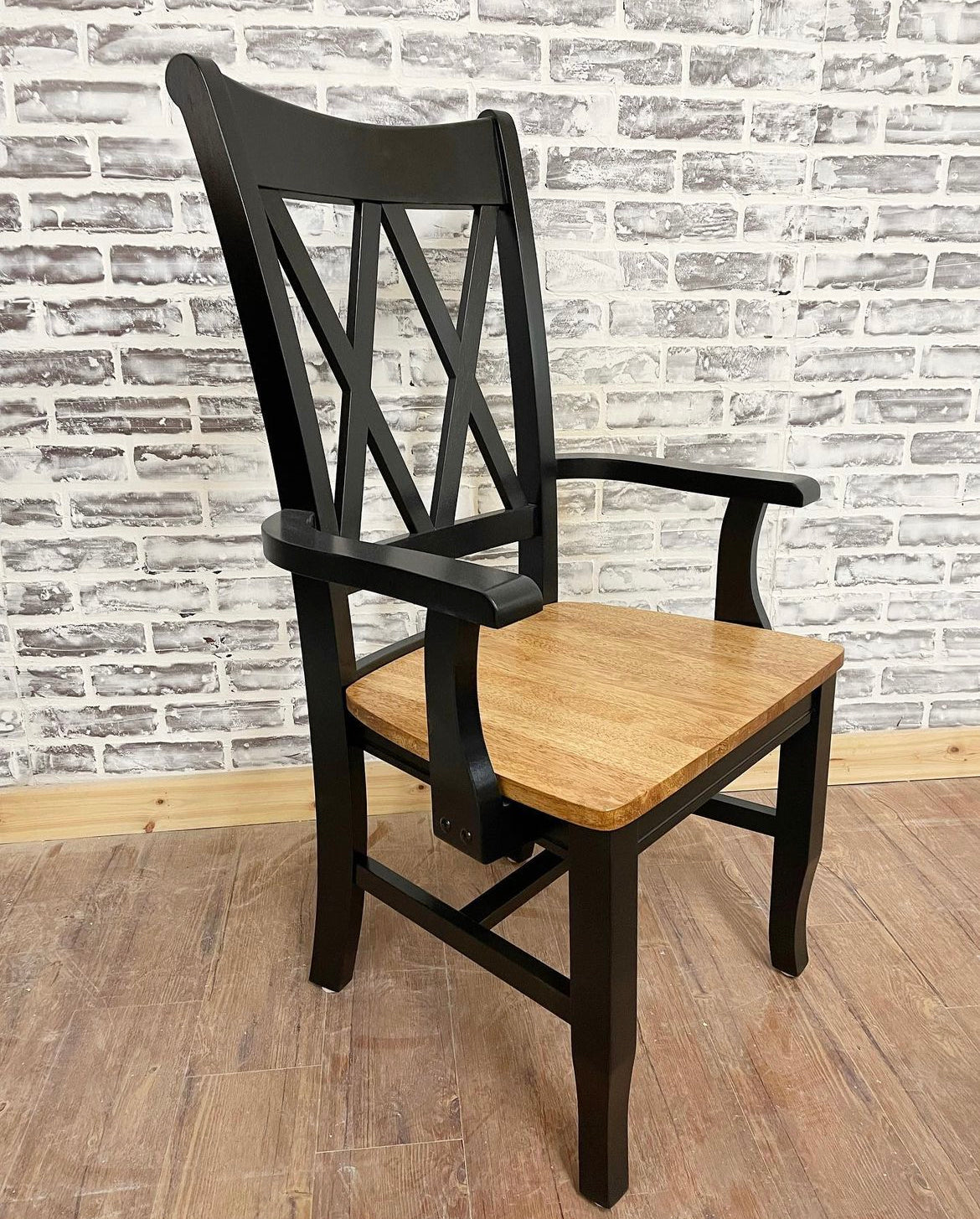 Double Cross Back Arm Chair painted black with Early American Seat.