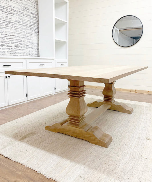 Pictured with a 8' L x 42" W White Oak table with a Natural Finish.